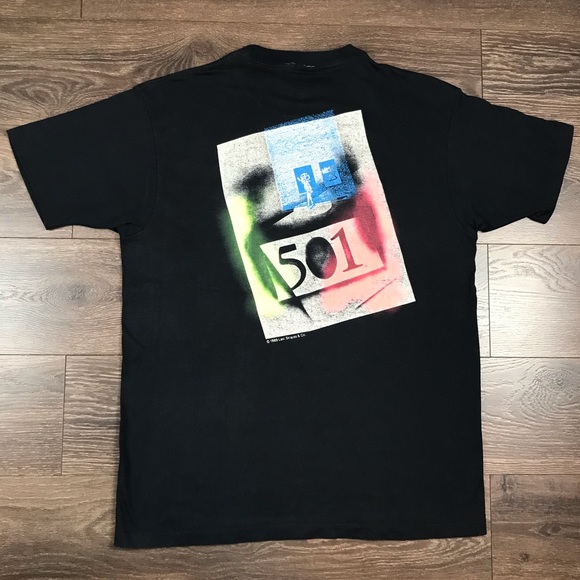 Street T Men’s Vintage 1989 Graffiti Graphic Levi’s Strauss 501 Black T-Shirt L - Picture 1 of 8